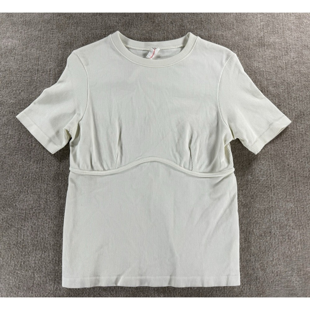 Fabletics Ribbed Short Sleeve Top XL Cream Stretch Casual Athleisure